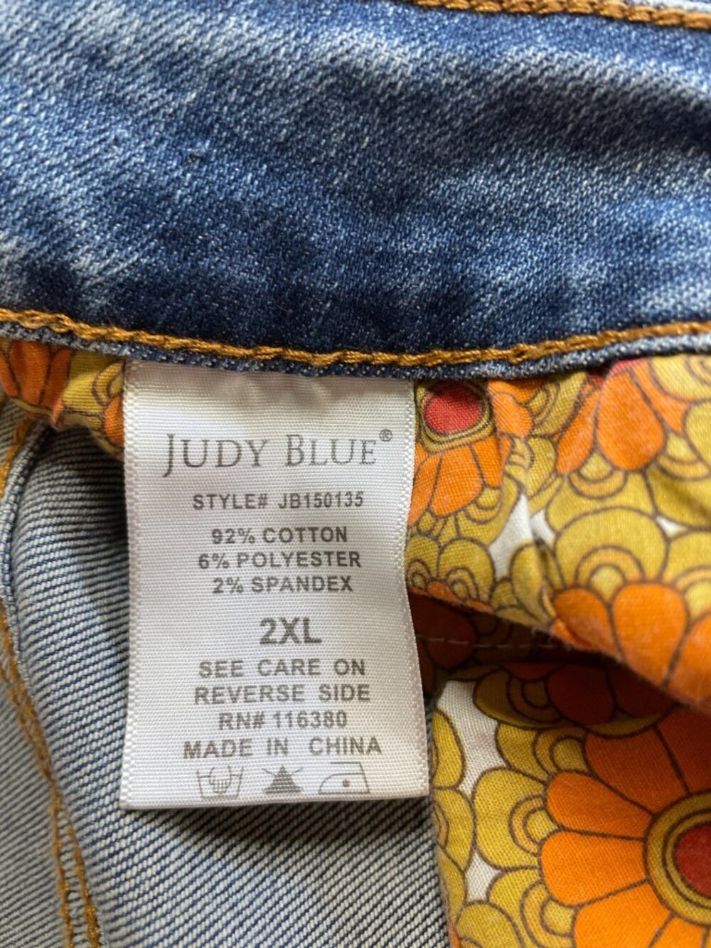 Judy Blue Womens 2XL Distressed Retro Floral Lined Cut Off Denim Jean Shorts - Picture 7 of 8